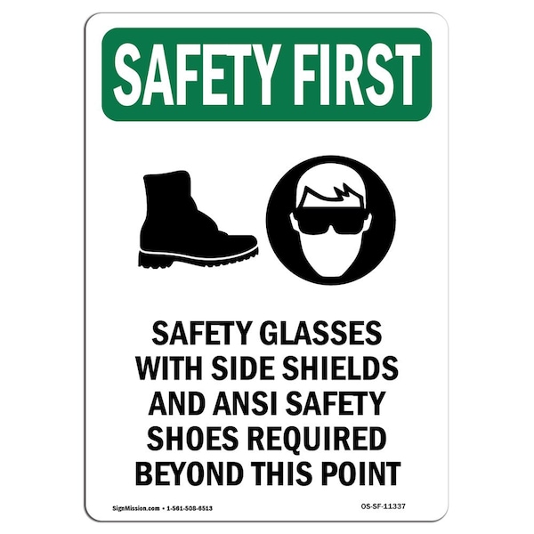OSHA Sign, Glasses W/ W/ Symbol, 24in X 18in Rigid Plastic, 18" W, 24" H, Portrait